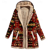 billige sherpa jakker-Dame Fleece-jakke Frakk Hettegenser Hold Varm Bekvem Glidelås Lomme Mote Moderne Fritid Geometrisk Ut på byen Helg Glidelås Normal Med hette Normal Langermet Yttertøy Vin Kakifarget Vinter
