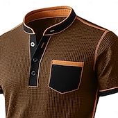 tanie Casualowa koszulka Henley-Męskie Koszula Henley z waflami Koszulki Krótki rękaw Jednokolorowe Równina Moda Designerskie Wygodny Kolorowy blok Guziki Henley Na zewnątrz Codzienny Lato Na każdy sezon Czarny Granatowy Brązowy