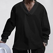 economico Felpe di base-Per uomo Felpa a nido d&#039;ape Nero Bianco Cachi Grigio chiaro Grigio scuro Scollo a V Semplice Oversize Casuale Quotidiano Ferie Streetwear Cool Casual Primavera &amp; Autunno Abbigliamento Felpe con