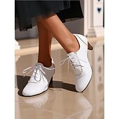 abordables années 1930-Femmes Chaussures à Talons Rétro Brogue Travail Quotidien À lacets Talon Cône Bout Rond Élégant ancien Marche PU À lacets Noir Blanche Jaune