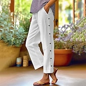 preiswerte Schlichte Hose aus Baumwollleinen-Damen Hose aus Baumwollleinen Abgeschnittene Hose Mode Lässig Knöchellang Mittlere Taille Einfach Elastischer Bund Atmungsaktiv Bequem Straße Alltagskleidung Ausgehen Schwarz Weiß Marineblau