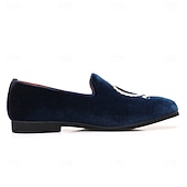 お買い得  ローファー-刺繍入りの紋章が入ったメンズ バーガンディ ベルベット ローファー - 結婚式、宴会、お祝いの席にぴったりのスリッポン パーティー ドレスシューズ