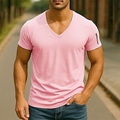 abordables t-shirts de base-Homme T-shirt Chemise à manches courtes Manche Courte Col en V Été Uni Mode Designer Basique Fermeture éclair Vacances Rue Sortir Noir Blanche Rose Claire T-shirt haut de gamme pour homme