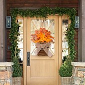 baratos decoração de ação de graças e outono-Guirlanda de outono para porta da frente, colheita de ação de graças, decoração interna e externa, cesta de videira natural com folhas de outono e laço, porta rústica e decoração de parede