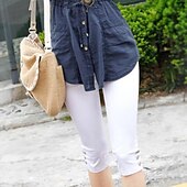 olcso Sima leggings-Női Széles lábszár Capri nadrágok Leggingek Utcai sikk Alkalmi Borjú-hossz Természetes Sima Zseb Csat kellemes Szabadtéri Kényelmes Vakáció Utcai öltözék Fekete Fehér Ősz Normál