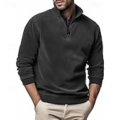 levne Základní mikiny_-Pánské Mikina Čtvrtletní mikina na zip Černá Námořnická modř Oranžová Trávová zelená Kávová Poloviční zip Bez vzoru Sporty a outdoor Denní Dovolená Polyester Šik ven Základní Na běžné nošení Jaro