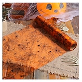 abordables Halloween Cuisine-Chemin de table en maille d&#039;Halloween, décoration de nappe de fête en toile d&#039;araignée et de chauve-souris, tapis de salle à manger de festival fantôme effrayant, décoration de table de fête