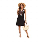 ieftine Rochii Boho-Pentru femei Rochie Mini Rochie casual Modă Modern Rochie eleganta Beretă Nuntă Zilnic Dată Fit regulat Floral Broderie Fără manșon În V Negru Vară