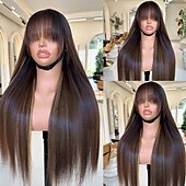 baratos Perucas de seda frontais de cabelo natural-Cabelo humano remy Fechamento 5x5 13x4 Lace Front Peruca Com Franjas Cabelo Vietnamita Liso Marrom Multi Cores Peruca 130% 150% Densidade do Cabelo com o cabelo do bebê Cabelo com Luzes / Reflexos