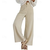 cheap Wide Leg &amp; High Waisted-Women&#039;s Slacks Pants Trousers Streetwear Casual Full Length Natural Plain Pocket Buckle Outdoor Comfortable Outdoor Vacation Daily Wear Apricot Black Orange Green Fall Regular Fit