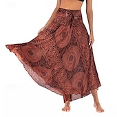 ieftine Fuste grafice-Pentru femei Fustă Linie A Leagăn Casual Boho Maxi Talie Înaltă Fuste Floral Imprimeu Micro-elastic Vacanță Concediu Negru Albastru piscină Portocaliu Verde Vară Poliester