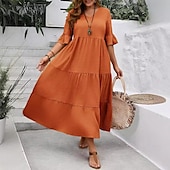cheap Plain Dress-Women&#039;s Maxi Dress A Line Dress Vacation Casual Beach Daily Holiday Date Plain Half Sleeve V Neck Navy Black Ivory Yellow Summer