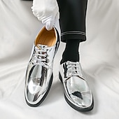 economico Formale-scarpe stringate dorate lucide da uomo – finitura in vernice lucida, perfette per matrimoni ed eventi formali serali
