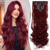 abordables Clip dans les extensions-Extensions de cheveux à clipser 24 pouces 8 pièces mélange noir naturel gris argenté extensions de cheveux synthétiques longs ondulés extensions à clips épais double trame pour femmes