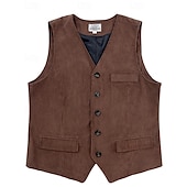 abordables Chalecos-Hombre Chaleco Vacaciones Fiesta Negocio Moda Casual Primavera Otoño Botones Bolsillo Poliéster Pana Cómodo Color sólido Recto 1 botón Escote en Pico Ajuste regular Marrón Oscuro Negro Azul Marino