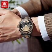 economico Orologi al quarzo-OLEVS 3645 orologio da uomo, orologio al quarzo originale di alta marca, cronografo multifunzionale in legno massello, orologio con fasi lunari