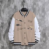 お買い得  メンズジャケット＆コート-男性用 カジュアルジャケット バーシティジャケット バケーション 日常 ポケット スプライス 春 秋 カラーブロック プリント ファッション クラシック スタンド レギュラー ブラック ワイン ネイビーブルー ダークグリーン グリーン ジャケット