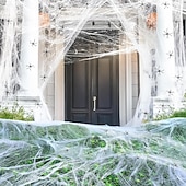 levne Halloween venkovní dekorace-dekorace z halloweenských pavučin s extra falešnými pavouky, super elastické pavučiny pro halloweenskou výzdobu uvnitř i venku