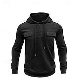 cheap Basic Hoodies-Men's Hoodie Black Army Green Green Dark Gray Coffee Hooded Plain Pocket Sports &amp; Outdoor Daily Holiday Polyester Streetwear Basic Casual Spring Autumn / Fall Clothing Apparel Hoodies Sweatshirts