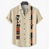 abordables Clásico-Hombre Camisa de lino Camisa de verano Ropa de playa Abotonar la camisa Tribal Vacaciones Casual Azul Piscina Verde Trébol Caqui Manga Corta Cuello Vuelto Verano Primavera Ropa