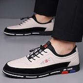 cheap Casual-Men&#039;s Premium White and Black Faux Leather Lace-Up Sneakers with Vibrant Color Accents for Sports and Leisure