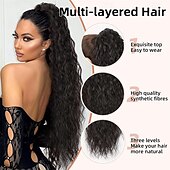 ieftine Coadă de cal-Extensie de coadă de cal cu gheare, extensie de coadă de cal pentru femei, extensii de păr lungi și ondulate, pufoase, cu aspect natural, sintetice, de 26 de inch, cu clips, pentru utilizare zilnică