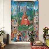 billige Religiøs vev-Middelaldersk Teppe Middelalder Hengevev Stort Teppe Veggdekor Fotografisk Bakgrunn Teppe Gardin Hjem Soverom Stue Dekorasjon