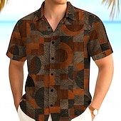 preiswerte Geometrische Muster-Herren Geometrisch Farbblock Kreis Hemd Sommerhemd Knopfhemd Kurzarm Modisch lässig Outdoor Urlaub Alltagskleidung Sommer Frühling Umlegekragen 3D-Druck Hemden mit Kragen Blau Braun