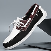 economico Casuale-scarpe da barca da uomo bicolore nere e bianche con design classico allacciato, comode ed eleganti, ideali per gite in spiaggia, abbigliamento casual ed eventi estivi