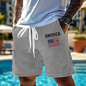 abordables pantalones cortos deportivos 3d para hombre-Día de la Independencia Hombre Bandera de EE. UU. Patriótico Pantalones cortos de gofres Pantalones cortos de sudor Pantalones cortos casuales Media cintura Moda informal Vacaciones Jogging Ejercicio