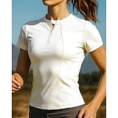 cheap Running Tee &amp; Tank Tops-Women&#039;s Running T-Shirt Running Top Running Shirt Quarter Zip Long Sleeve Tee Tshirt Breathable Quick Dry Lightweight Elastic Tennis Golf Running Sportswear Activewear Solid Colored Black White Yellow