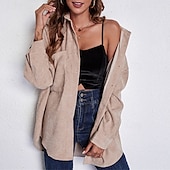 voordelige Overhemdjassen-Dames Overhemd Effen Dagelijks Stijlvol Basic Lange mouw Overhemdkraag Normale tops Werk Dagelijks Feestdagen Knop Khaki Lente Herfst