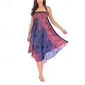 abordables Faldas gráficas-Mujer Falda Línea A Columpio Casual Boho Maxi Alta cintura Faldas Floral Estampado Microelástico Vacaciones Festivos Blanco Vino Azul Real Verde Oscuro Verano Poliéster