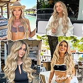 economico Clip nelle estensioni-Extension per capelli, 4 pezzi, extension con clip, 20 pollici, biondo spiaggia, lunghe, ondulate, naturali, morbide, sintetiche, per donna