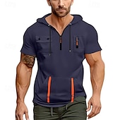 abordables sudaderas basicas hombre-Hombre Sudadera Sudadera con capucha y cremallera de un cuarto Negro Blanco Azul Marino Azul Piscina Caqui Con Capucha Plano Bolsillo Cremallera de un cuarto Deporte Diario Festivos Poliéster Ropa de