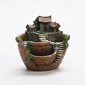 economico Statue-1 vaso da giardino magico - design di casa delle fate fantasy con muri in pietra, scale, fiori colorati, piante grasse e vasi da fiori in resina, mini contenitori paesaggistici per decorazioni interne