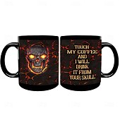 olcso Halloween Kithen-halloween ajándék bögre, 3D koponya fekete kerámia kávésbögre 330ml/12oz, ijesztő halloween bögre férfiaknak és nőknek, gótikus horror csontváz bögre partira, otthonra vagy ajándékba