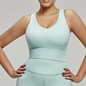 baratos Sutiãs esportivos &amp; coletes-Mulheres Sutiã de ioga Tanque Sutiã Pilates Roupa-Interior Suportes altos Respirável absorvente de suor Sem Fio Com almofadas Cor Sólida / Simples Esporte Roupas Esportivas Branco Azul Academia