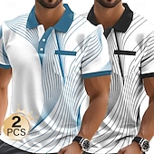 olcso Férfi geometrikus póló-férfi 2 db-os grafikus geometrikus póló rövid ujjú pólóingek üzleti lezser kültéri üzleti athleisure mindennapi viselet gombos zsebes 3D nyomtatás nyári