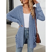 abordables Cardigans et vêtements d&#039;extérieur-Femmes Pull Cardigan Élégant Mode Streetwear Couleur Unie Ouvert devant Avec Poches Tricoté manche longue Hauts Réguliers Tricoter Extérieur Quotidien Week-end Rose Claire Bleu Automne Hiver