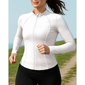 cheap Running Jackets-Women&#039;s Running Jacket Outdoor Jacket Full Zip Slim Long Sleeve Outerwear Athletic Sun Protection Quick Dry Lightweight UV Cooling Tennis Golf Running Sportswear Activewear Solid Colored Black White