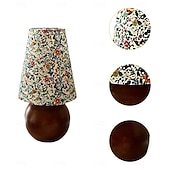 baratos abajur-Abajur redondo com estampa floral pastoral francesa tradicional, base de madeira maciça, 1 luminária de mesa para quarto
