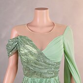 baratos Vestidos de Noite-Vestido Elegante Sereia  Trompete Formal Casamento Comprimento do Chão Sem Mangas Decote Redondo Chiffon com Pérolas Lantejoula