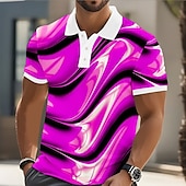 abordables Polo géométrique pour homme-Homme Abstrait Géométrique Polo Manche Courte Polos Revers Vêtement décontracté de travaile Affaires Athleisure Boutons Impression 3D Été Jaune Bleu Violet