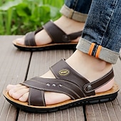 economico Infradito da Vacanza-sandali da uomo in similpelle marrone con cinturini, chiusura a strappo regolabile, plantare morbido e ammortizzato, perfetti per l&#039;uso quotidiano casual e per le passeggiate