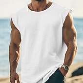 economico Canotte da palestra-Per uomo Maglietta Manica Corta Manica a Cappuccio Girocollo Estate Semplice Testurizzato Moda Classico Casual Puro Streetwear Casuale Sportivo Bianco Blu Blu marino Maglietta Top per Uomo