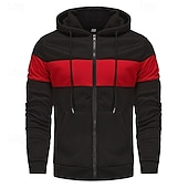 economico felpe con cappuccio da uomo di base-Per uomo Felpa con cappuccio Felpa con cappuccio a zip intera Rosso e nero Nero Rosso Grigio chiaro Grigio scuro Con Cappuccio Blocco di colori Patchwork Sport &amp; Outdoor Quotidiano Ferie Poliestere