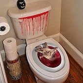 abordables Pegatinas de Halloween-2 juegos de pegatinas para asiento de inodoro de Halloween, calcomanías 3D sangrientas para pared de baño, pegatinas de PVC autoadhesivas aterradoras para tapa de inodoro y pared para decoración de