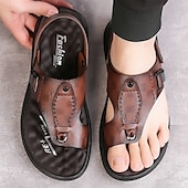 levne Sandály na dovolenou-Pánské hnědé sandály z umělé kůže s retro přezkou a oporou klenby, ideální pro každodenní chůzi, outdoorové nošení a dovolenou.