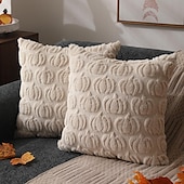 cheap Halloween Bedroom-Fall Pillow Covers Fall Decorations Autumn Orange Pumpkin Throw Pillow Cases Soft Plush Faux Fur Wool Couch Cushion Case for Chair Sofa Bedroom Living Room Home Decor